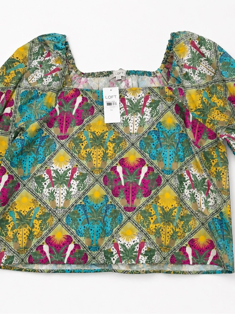 LOFT Multi Floral Patchwork Square-Neck Top